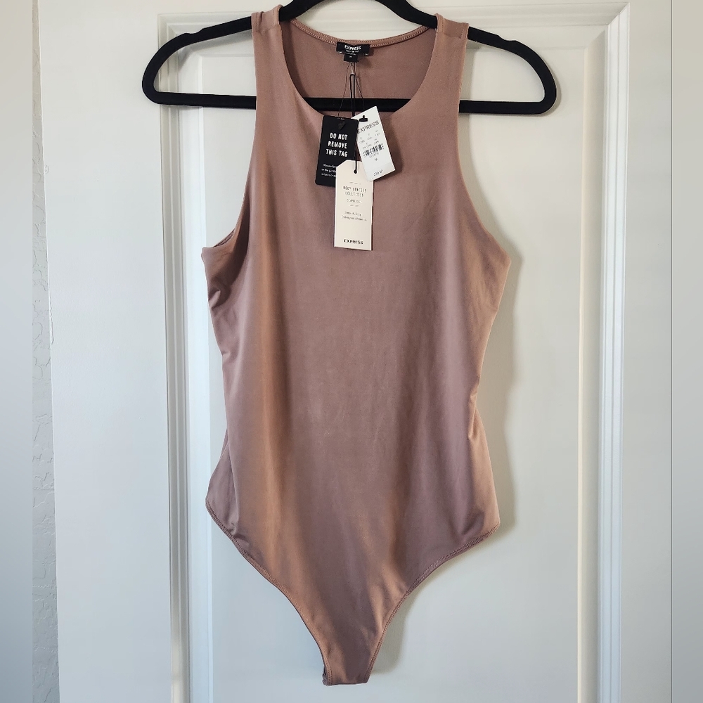 NWT EXPRESS BOY CONTOUR BODYSUIT DOUBLE LAYER HIGH NECK THONG MAUVE
